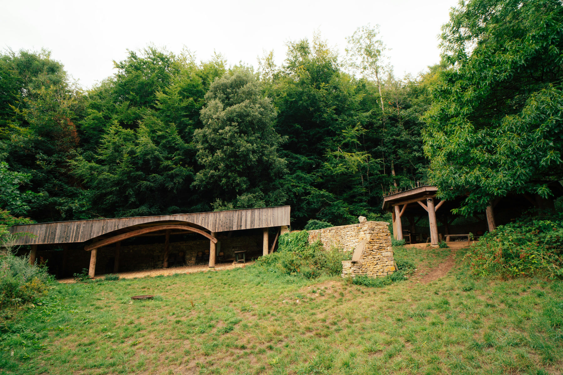 The outdoor classroom at Hawkwood, a timber shelter in the woods